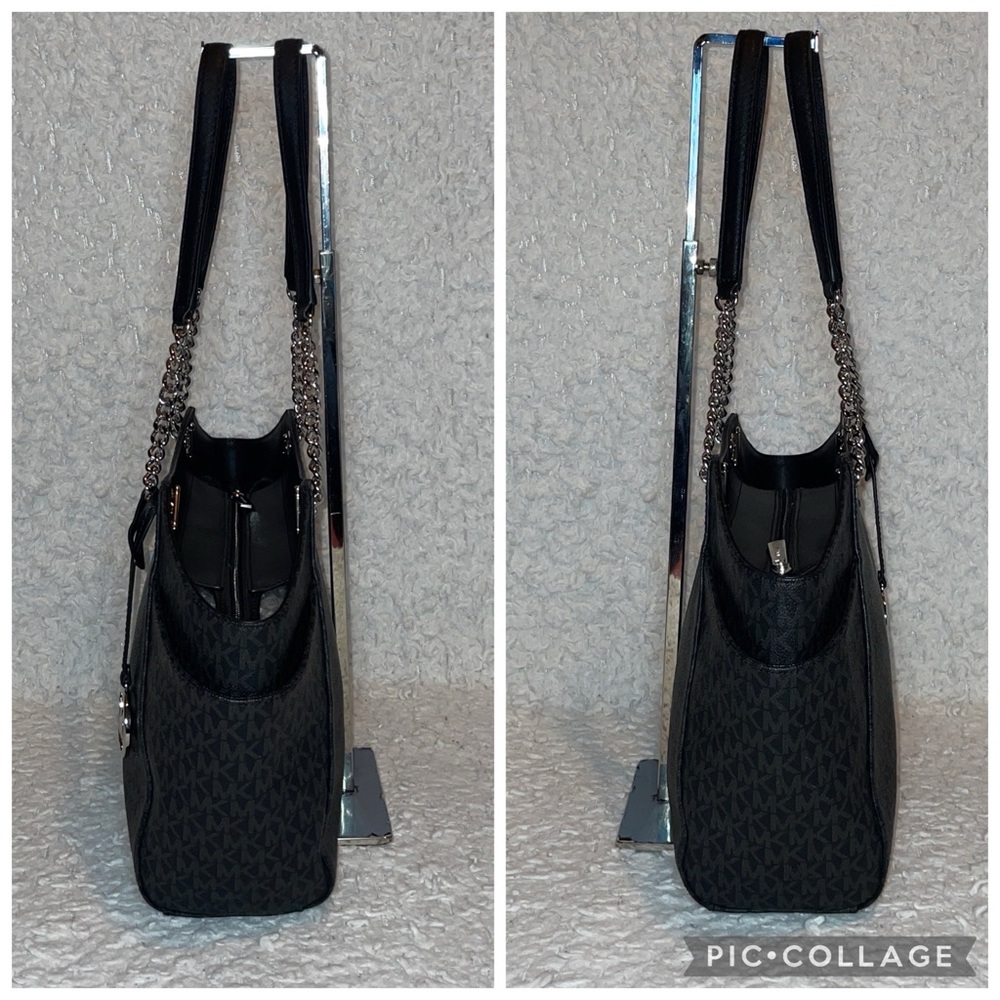 Michael Kors Jet Set Large Monogram Shoulder Bag Tote & Studded Wallet Set Black - Picture 6 of 17